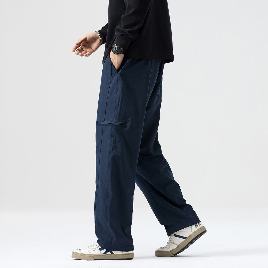 Men's Loose Fit Work Pants in Cargo Look with Drawstring Waist and Flat Knee Pockets Mune Fashion