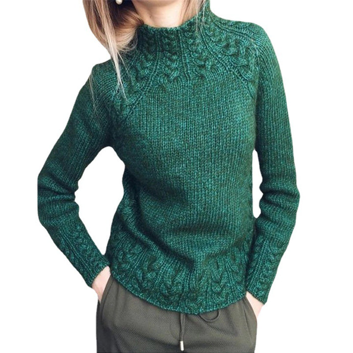 Women's chunky-knit cable-pattern sweater with stand-up collar and tailored fit Mune Fashion
