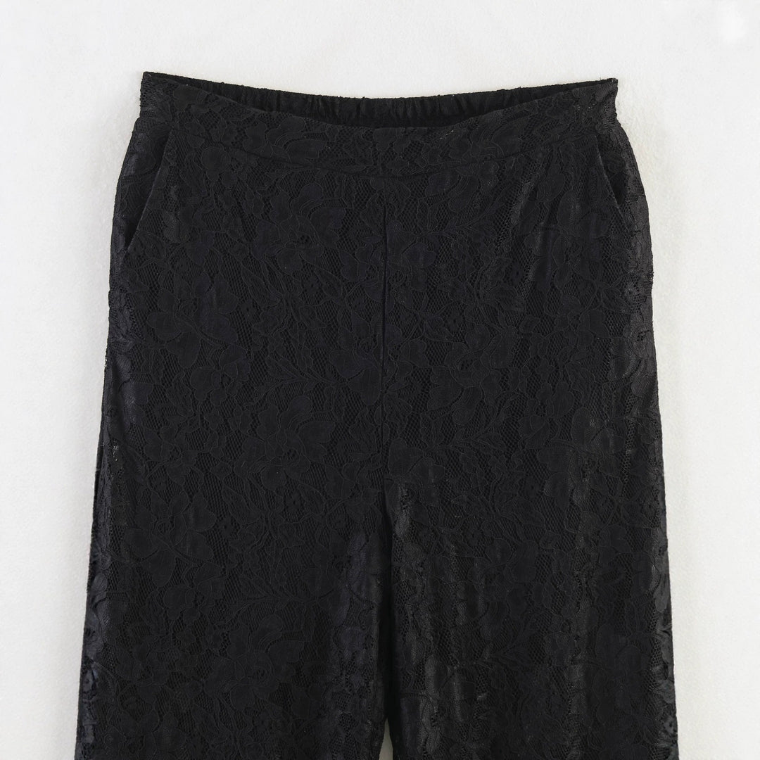 Women High Elastic Lace Pants with Wide Leg and High Waist Mune Fashion
