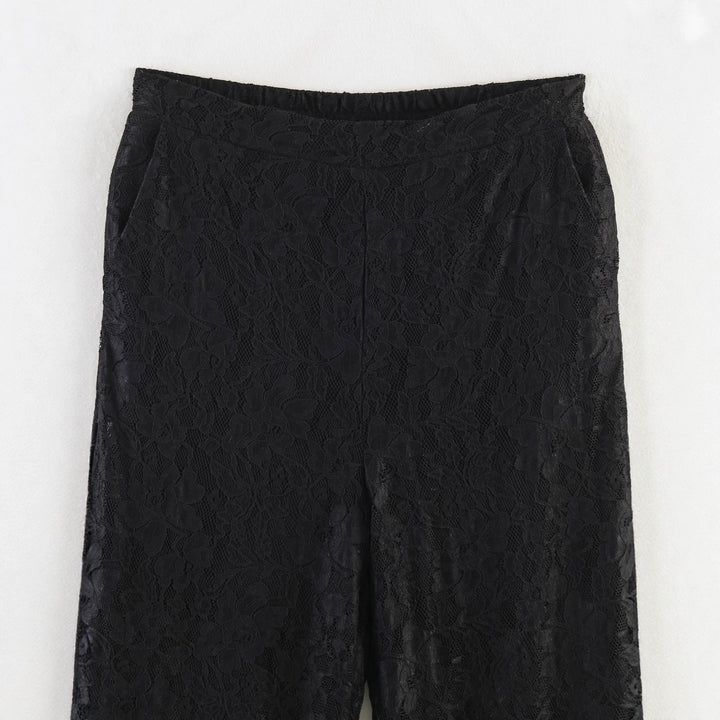 Women High Elastic Lace Pants with Wide Leg and High Waist Mune Fashion