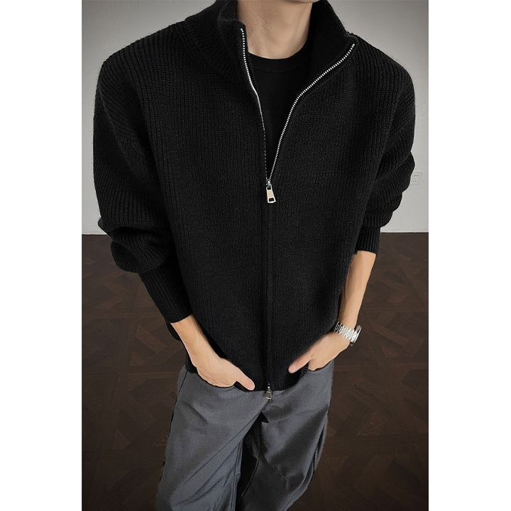 Men's Fashionable Knit Cardigan with High Collar Mune Fashion