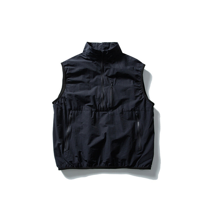 Men's Technical Utility Vest with High Stand Collar, Half Zipper and Weather-Resistant Pockets Mune Fashion