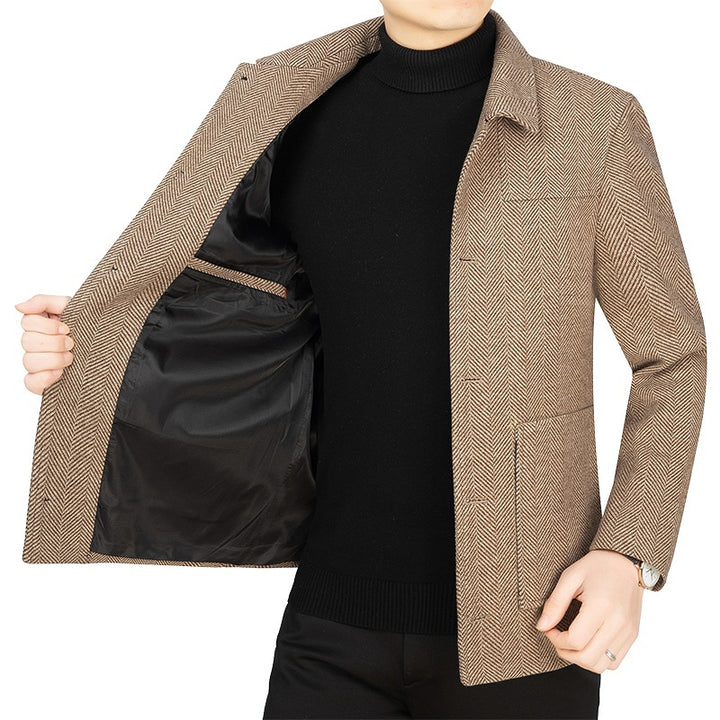 Men's Herringbone Transition Jacket with Stand-up Collar and Patch Pockets Mune Fashion