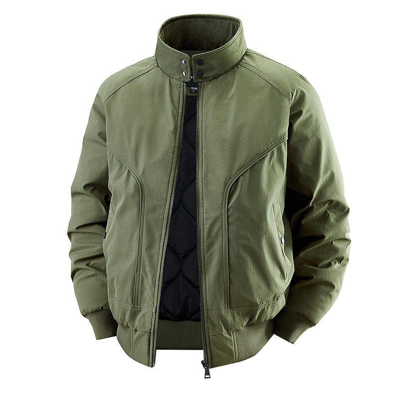 Men's windproof quilted bomber jacket with stand collar, ribbed cuffs, and padded lining Mune Fashion