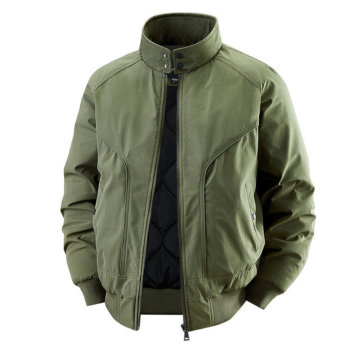 Men's windproof quilted bomber jacket with stand collar, ribbed cuffs, and padded lining Mune Fashion