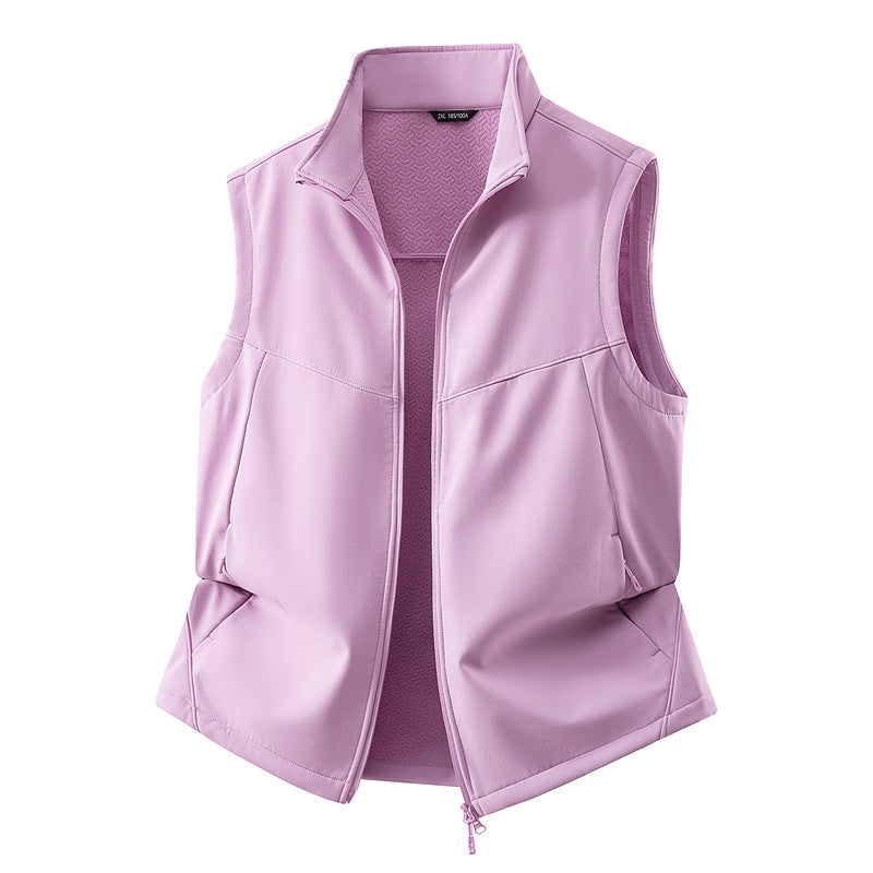 Women's Sleeveless Softshell Vest with Stand-Up Collar, Stretch Lining and Two-Way Zipper Mune Fashion