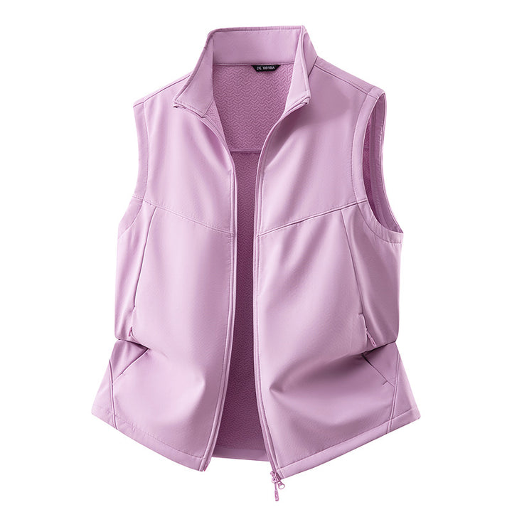 Women's Sleeveless Softshell Vest with Stand-Up Collar, Stretch Lining and Two-Way Zipper Mune Fashion