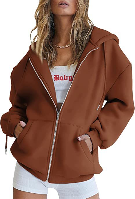 Women oversized hoodie jacket with full zip and kangaroo pockets Mune Fashion