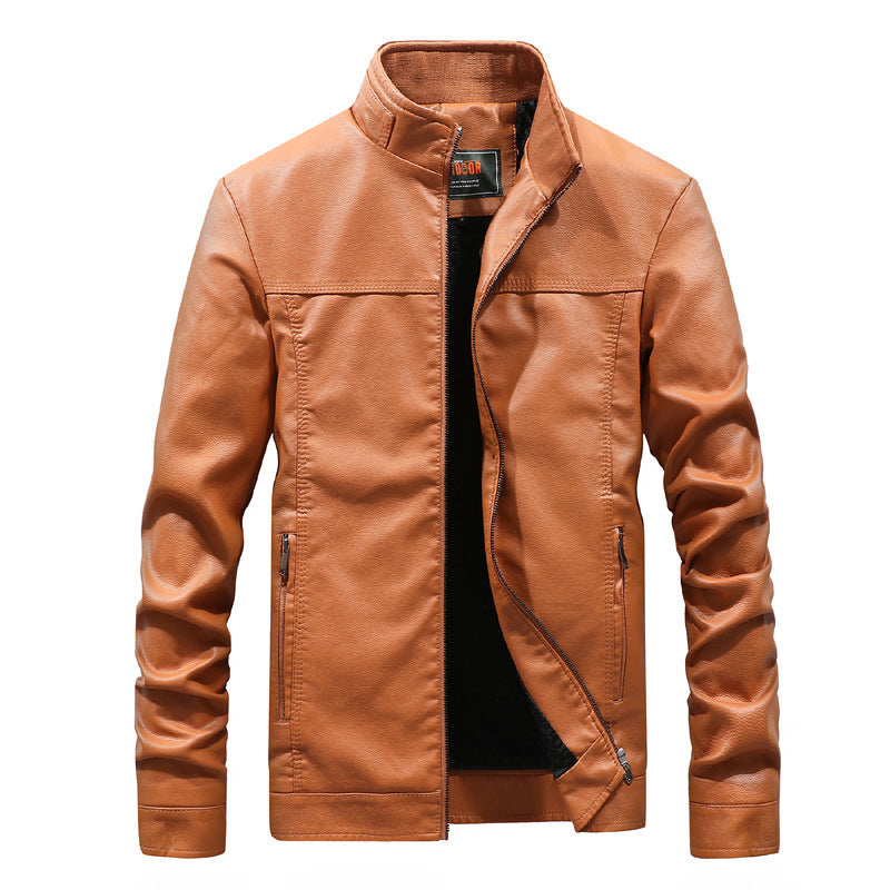 Men's Modern Faux Leather Field Blouson with Stand-Up Collar and Zipper Pockets Mune Fashion