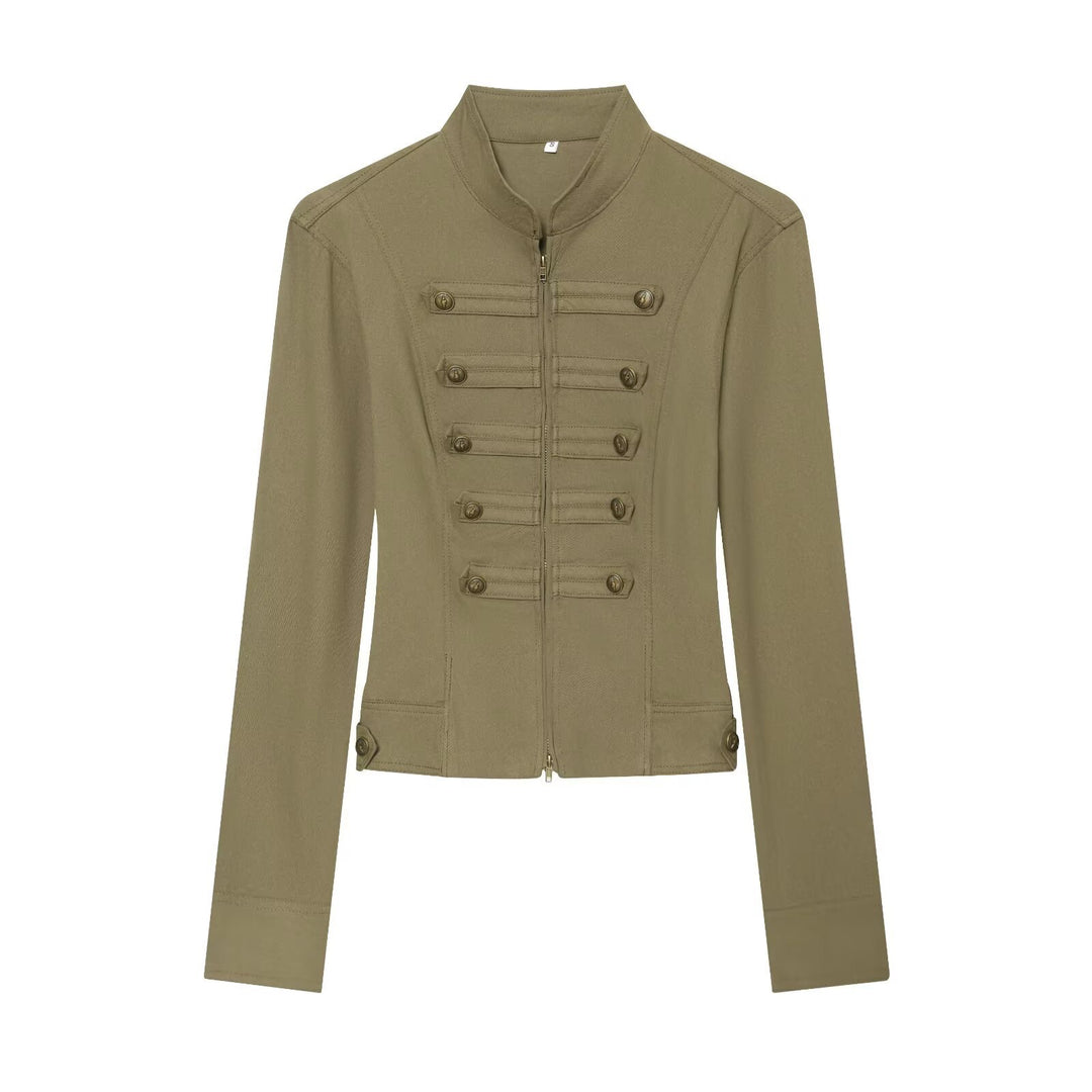 Ladies tailored field jacket in regimental style with stand-up collar and decorative stripes Mune Fashion