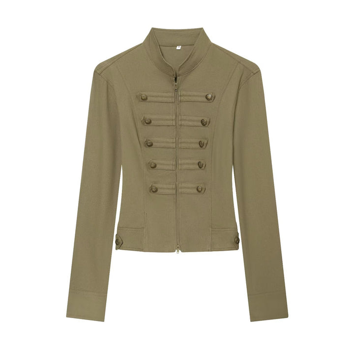 Ladies tailored field jacket in regimental style with stand-up collar and decorative stripes Mune Fashion
