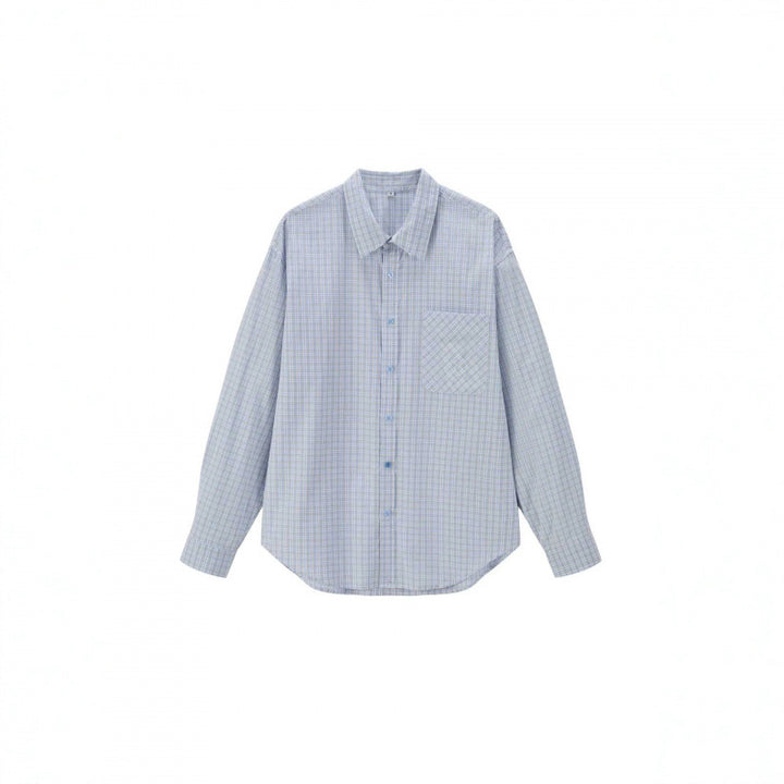 Unisex Loose-Fitting Checked Overshirt with Patch Chest Pocket and Curved Hem Mune Fashion