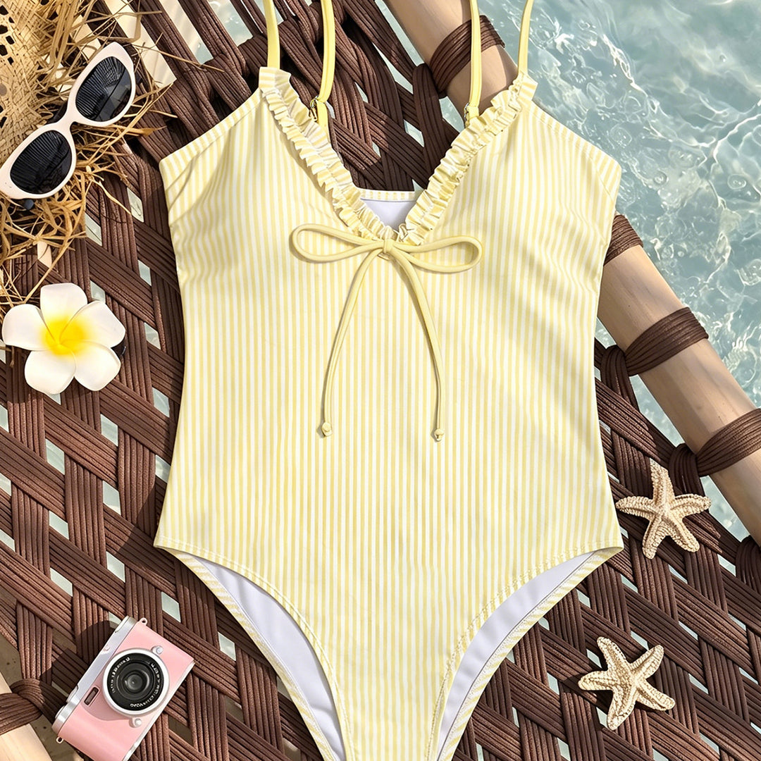 Women’s One-Piece Swimsuit with V-Neck and Ruffle Details Mune Fashion
