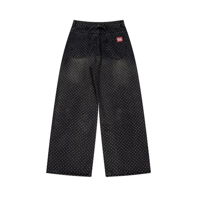 Women's High-Waist Wide Denim Culotte with Allover Polka Dot Pattern Mune Fashion