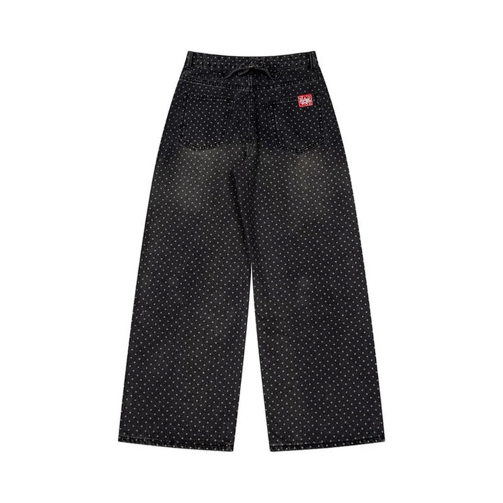 Women's High-Waist Wide Denim Culotte with Allover Polka Dot Pattern Mune Fashion