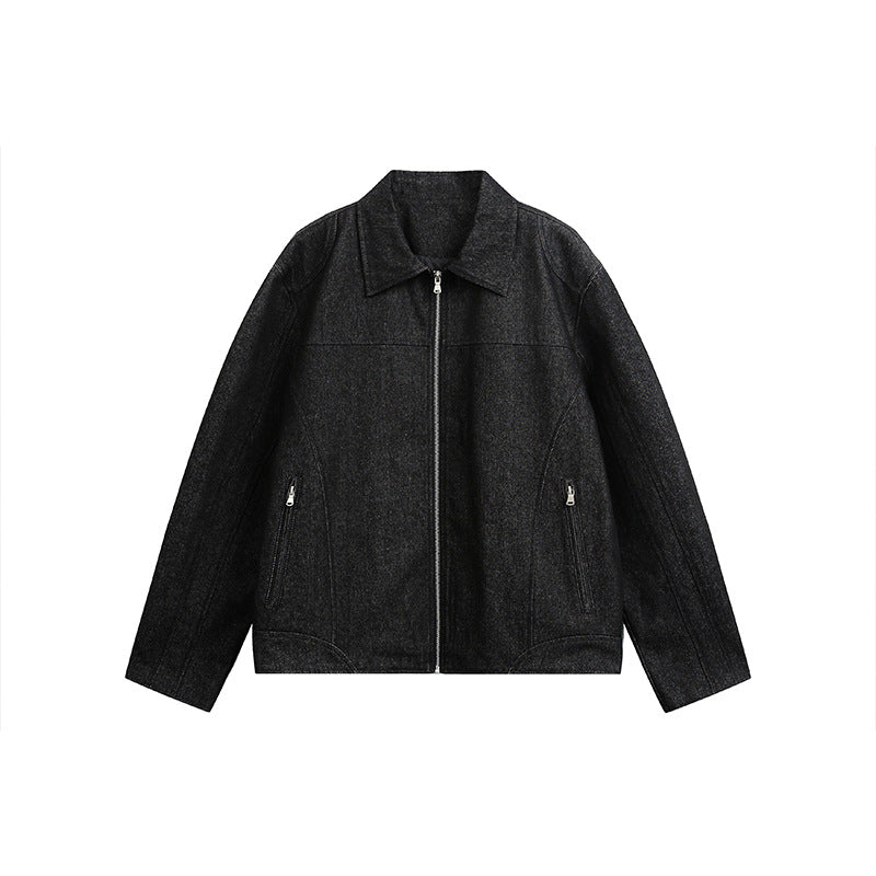 Men's Boxy Over Jacket with Vintage Denim Look, full-length Metal Zipper and side Zipper Pockets Mune Fashion