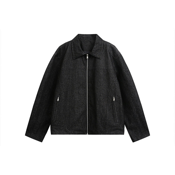 Men's Boxy Over Jacket with Vintage Denim Look, full-length Metal Zipper and side Zipper Pockets Mune Fashion