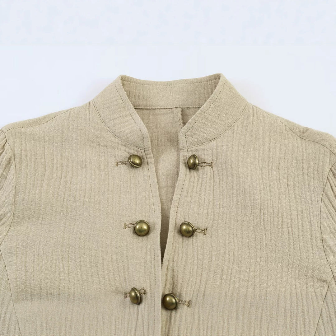 Women's lightweight structured cotton jacket with stand-up collar and decorative buttons Mune Fashion