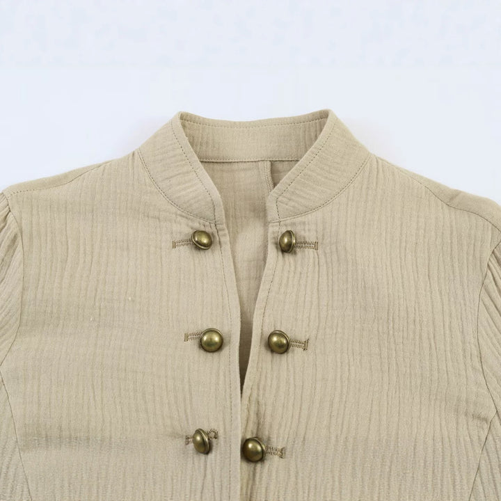 Women's lightweight structured cotton jacket with stand-up collar and decorative buttons Mune Fashion