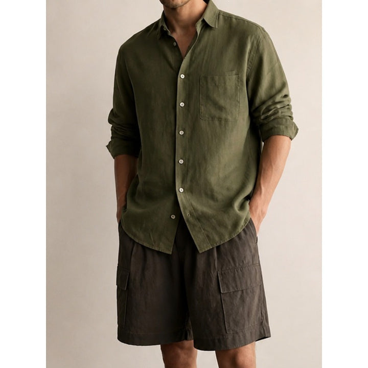 Men's Lightweight Linen-Cotton Shirt with Chest Pocket and Relaxed Fit Mune Fashion