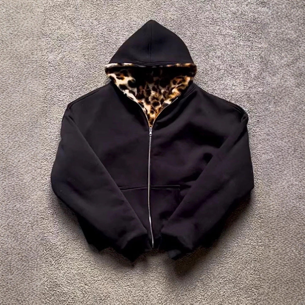 Women's Sporty Jacket with Leopard Inner Lining Mune