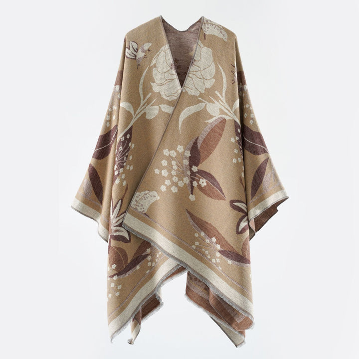 Women's floral jacquard overlay in a boxy kimono silhouette with fine fringe edge Mune Fashion