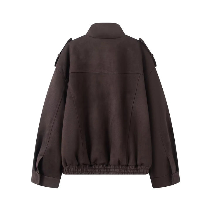 Women's nan kastiger wool mix bomber with epaulettes, flap pockets and elastic hem Mune Fashion