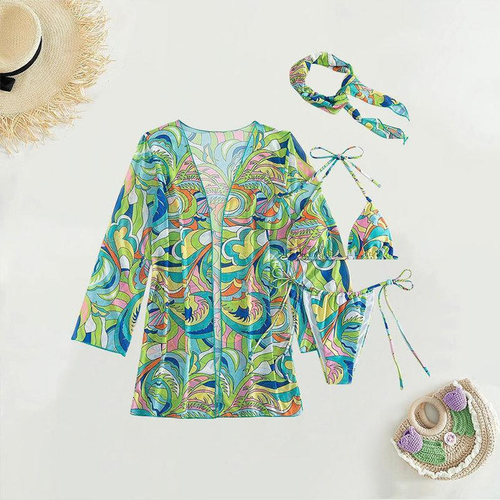 Women's Colorful Bikini Set with Stylish Cover-Up Mune Fashion