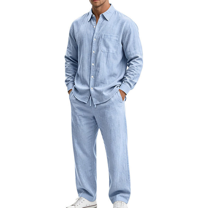 Men's Relaxed Two-Piece Lounge Set made of Structured Jersey with Shirt Collar Mune Fashion
