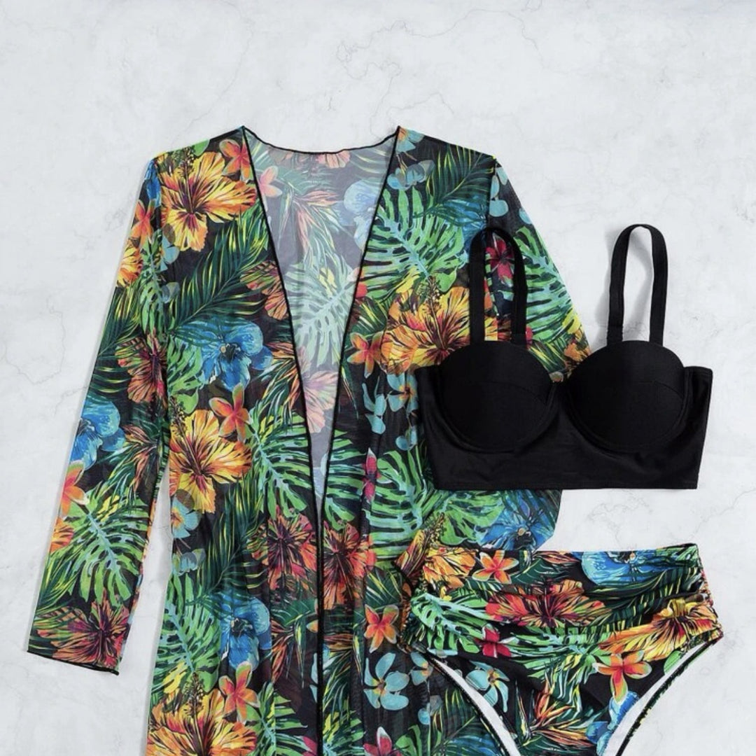 Women's bikini set with floral cover-up Mune Fashion