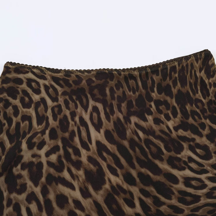 Ladies midi skirt with leopard print and flared chiffon layer Mune Fashion