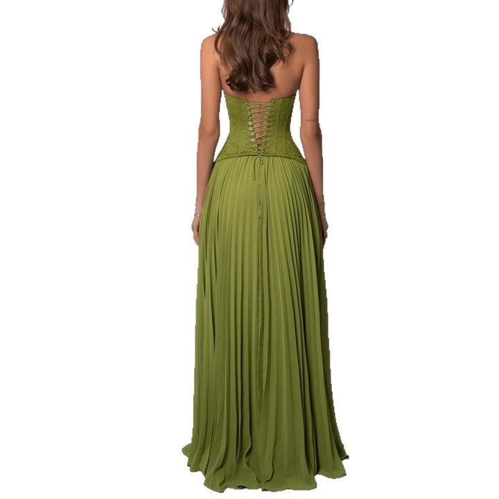 Ladies' elegant evening dress with lace corset and pleated maxi skirt Mune Fashion