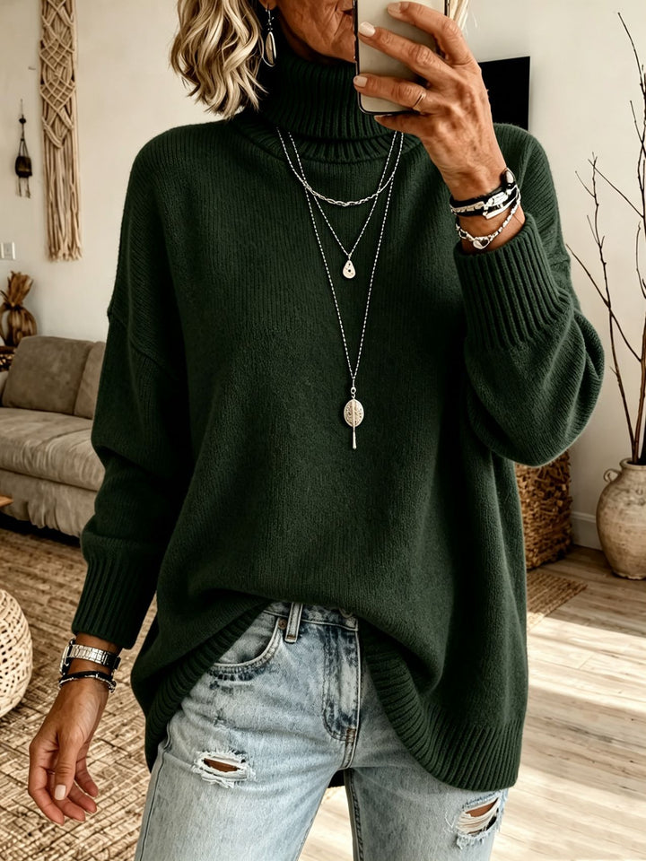 Women's Oversize Rollneck Sweater made of fine knit with ribbed cuffs and dropped shoulders Mune Fashion