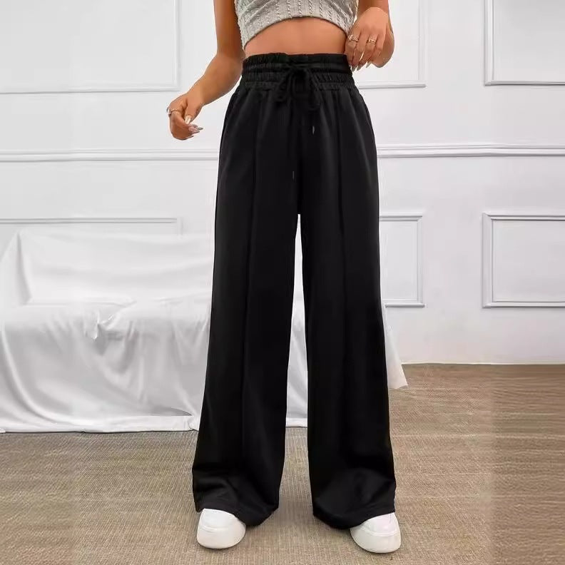 Women's wide High-Waist Palazzo jogging pants with drawstring and crease Mune Fashion