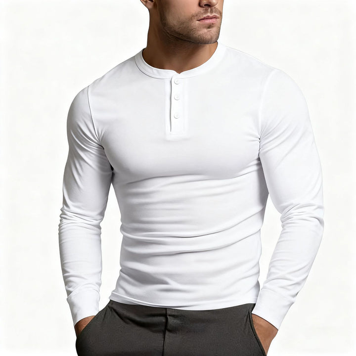 Men's fitted long sleeve Henley shirt made of cotton blend with button placket Mune Fashion