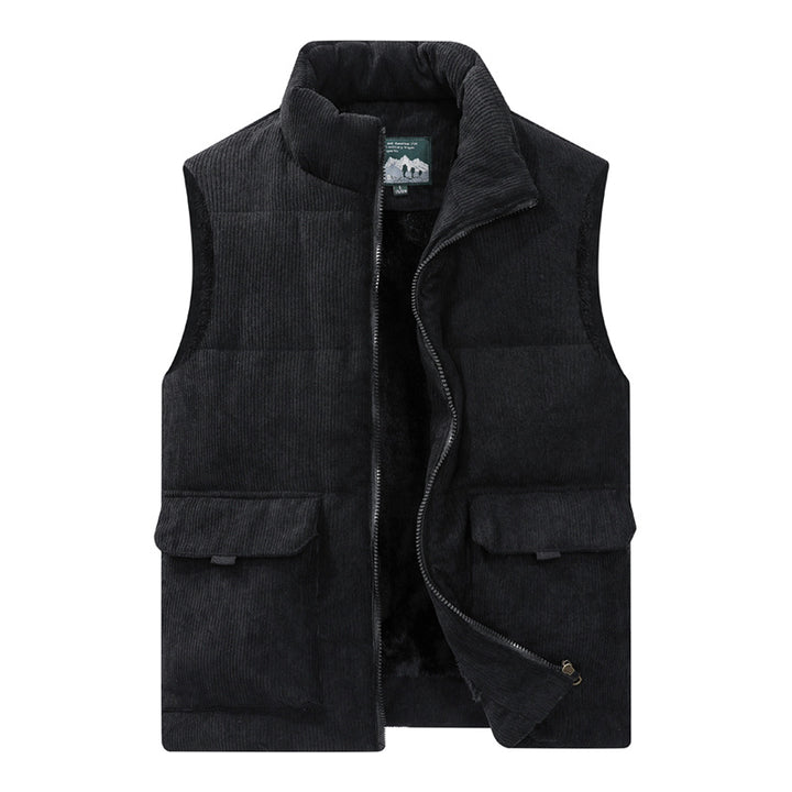 Men's cord utility quilted vest with teddy lining, high stand-up collar and patch flap pockets Mune Fashion