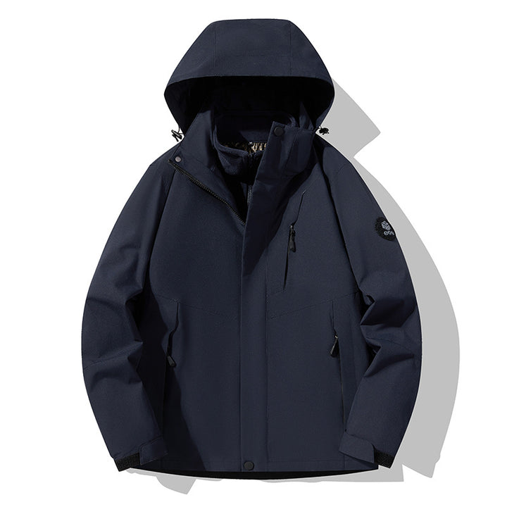 Men's three-layer breathable softshell trekking jacket with integrated fleece collar and adjustable hood Mune Fashion