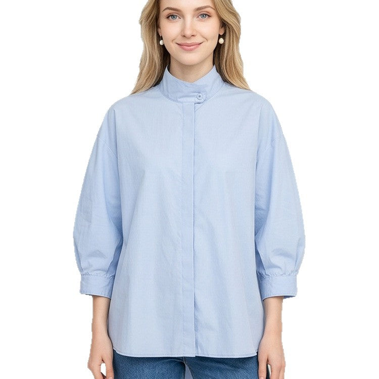 Women Oversize Blouse with concealed button placket, 3/4 sleeves and lightweight poplin quality Mune Fashion