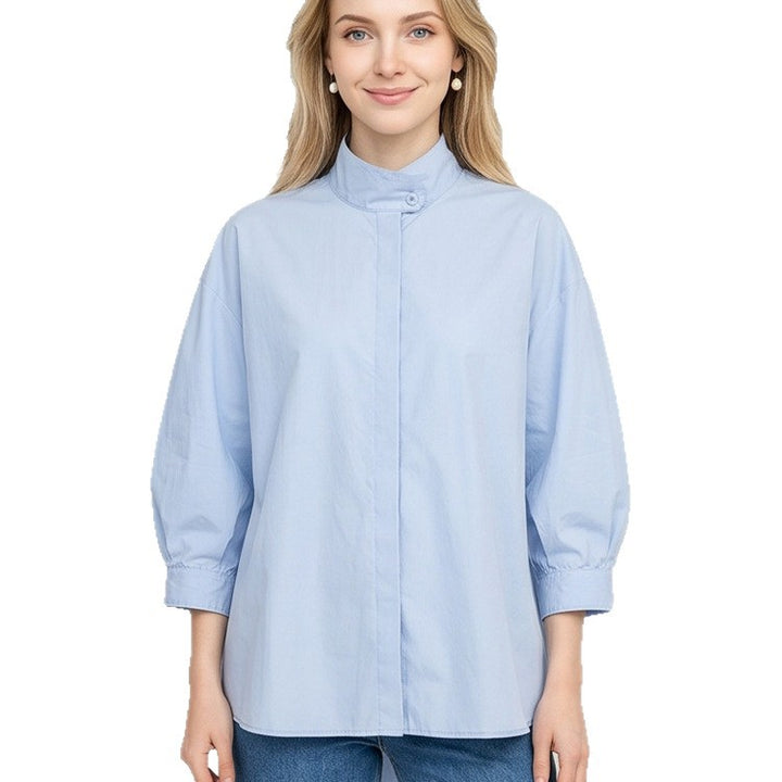 Women Oversize Blouse with concealed button placket, 3/4 sleeves and lightweight poplin quality Mune Fashion