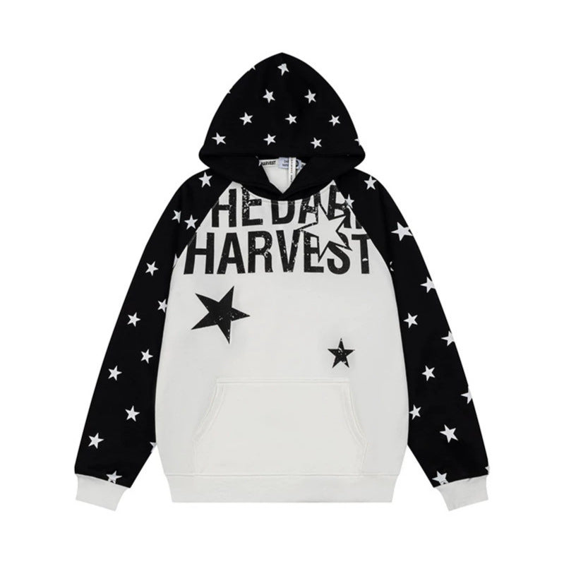 Women's hoodie in raglan style with star all-over, kangaroo pocket and vintage print Mune Fashion