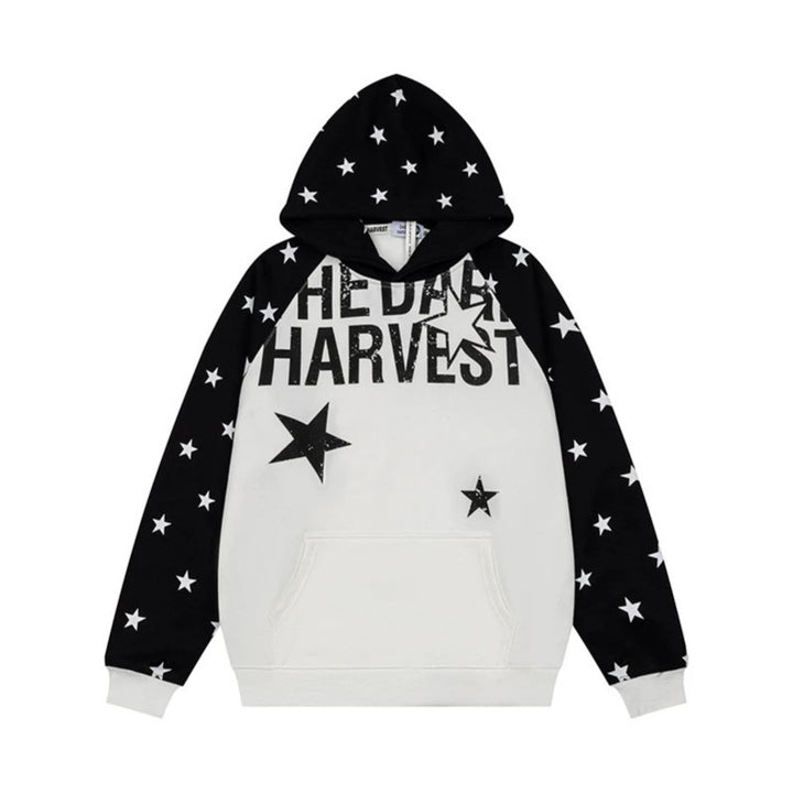 Women's hoodie in raglan style with star all-over, kangaroo pocket and vintage print Mune Fashion