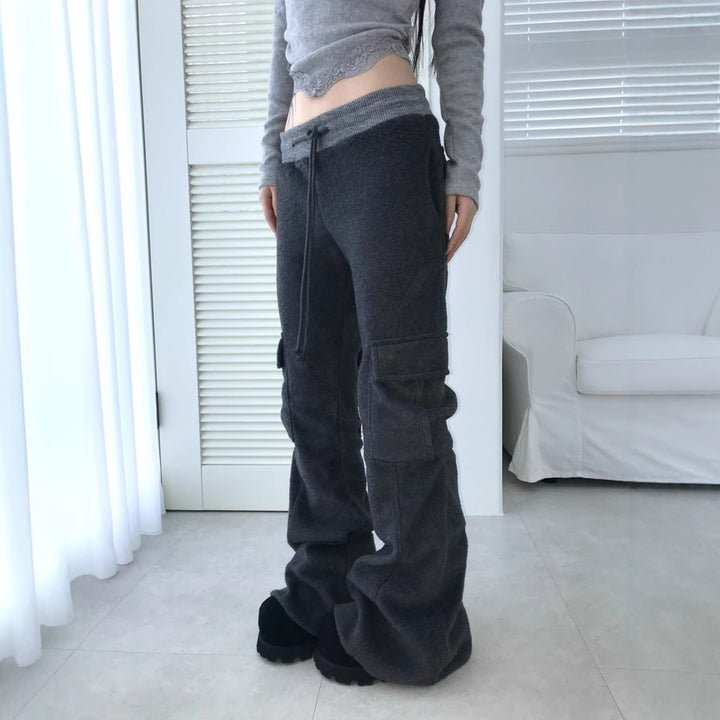 Women Flared Cargo Lounge Pants with High Waist and Drawstring Mune Fashion