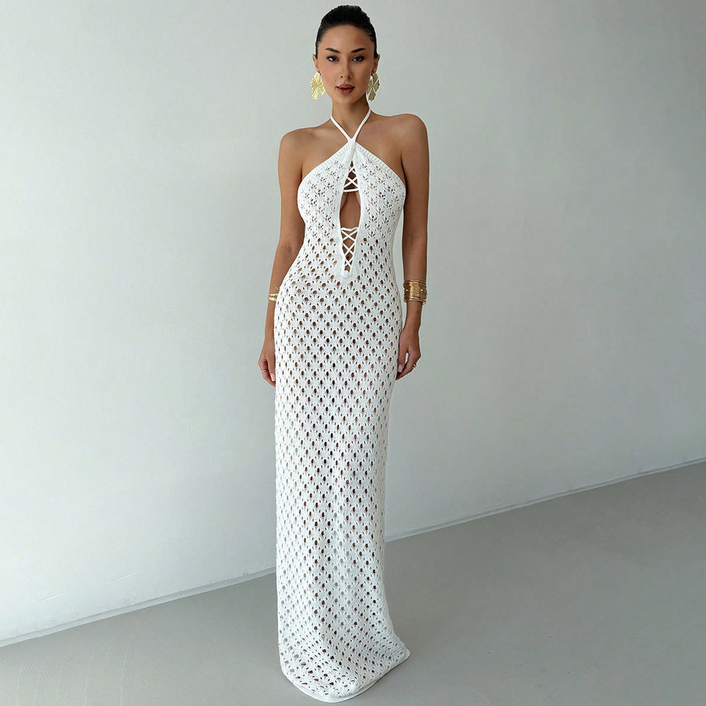 Women Crochet Maxi Dress with Deep Neckline Mune Fashion