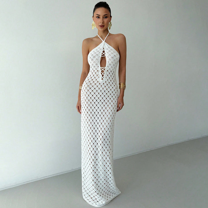 Women Crochet Maxi Dress with Deep Neckline Mune Fashion