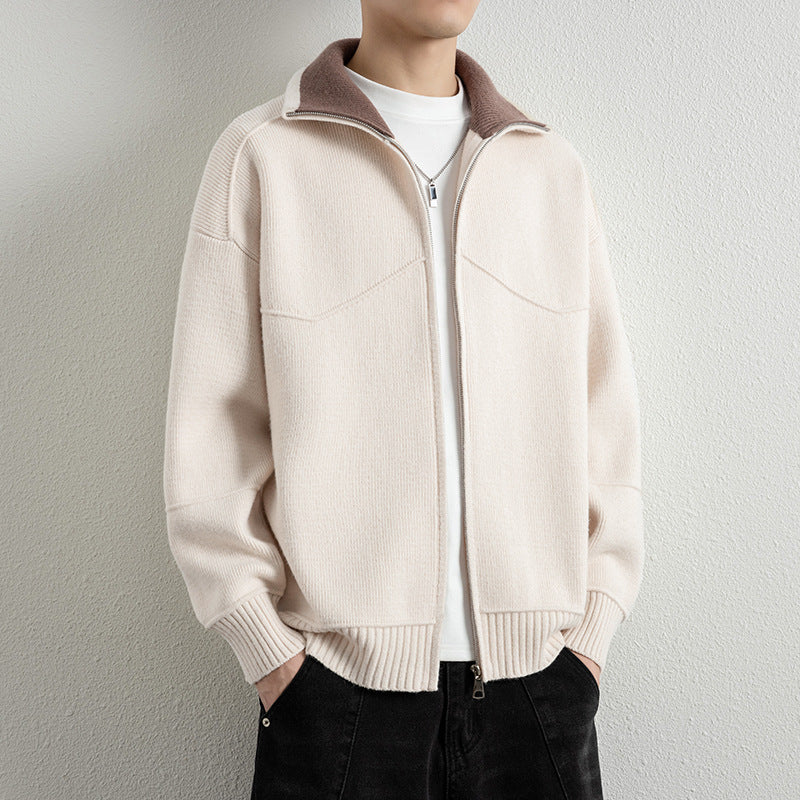 Men's knit zip jacket with contrast collar and ribbed cuffs Mune Fashion