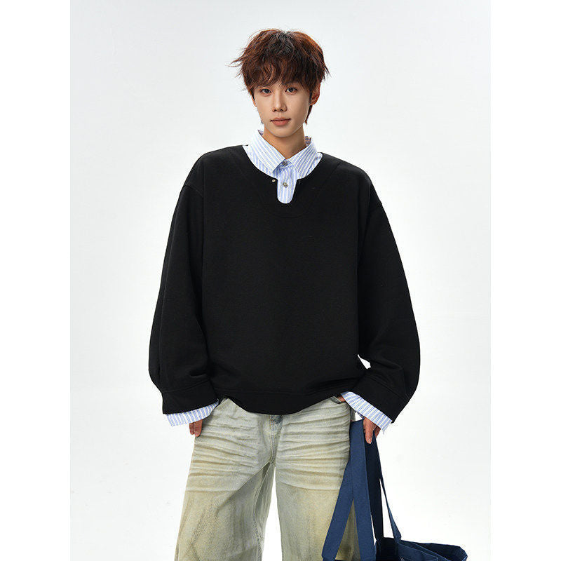 Men's Oversized Sweatshirt with V-Notch Collar and Drop Shoulder Mune Fashion