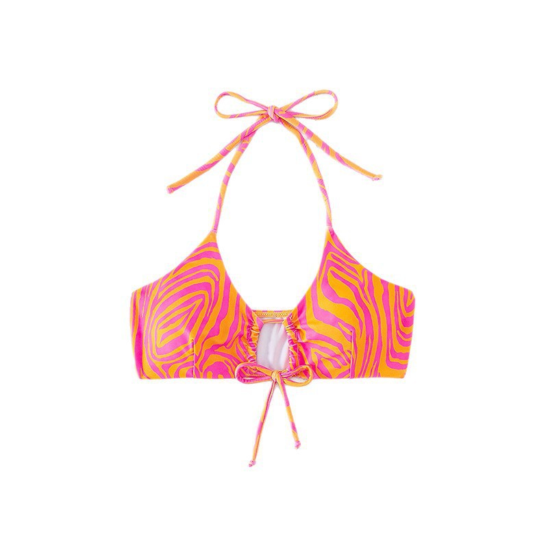 Women's bandeau bikini top with playful zebra pattern and tie detail