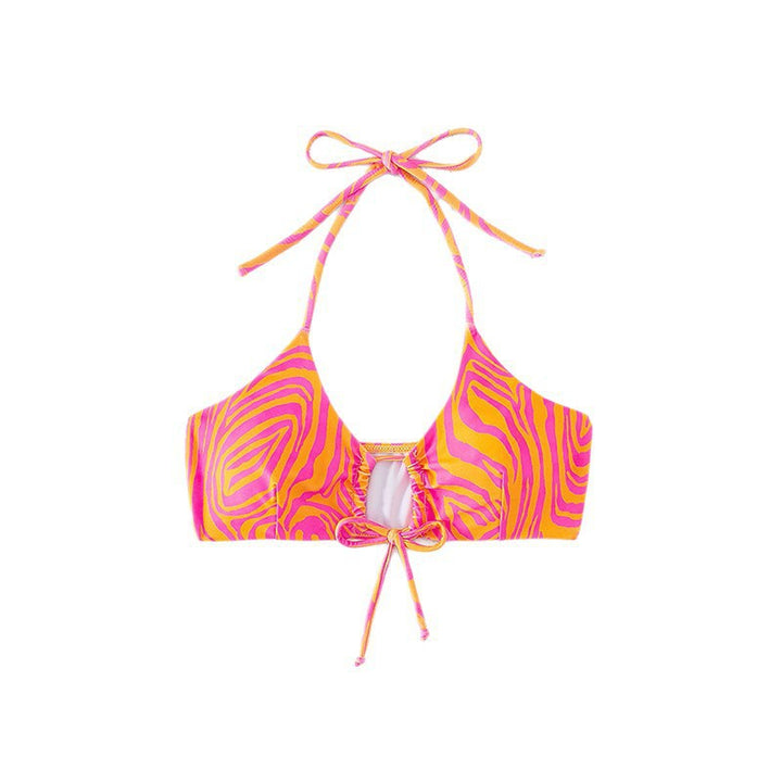 Women's bandeau bikini top with playful zebra pattern and tie detail