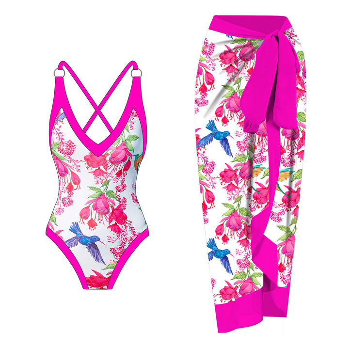 Women's swimsuit with floral design and matching beach skirt Mune Fashion