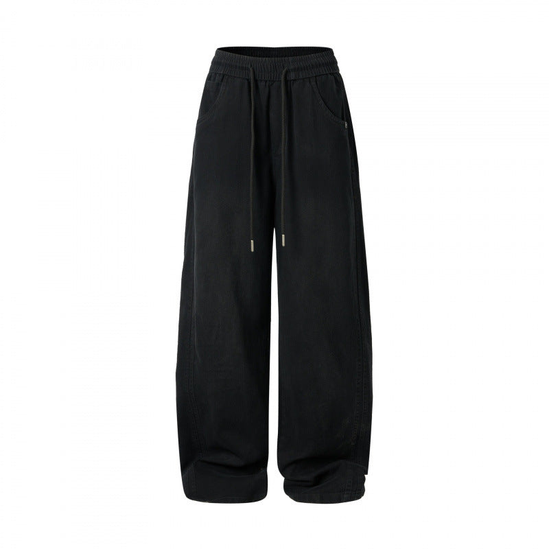 Women's wide High-Waist pants with elastic waistband, drawstring, and patch pockets Mune Fashion